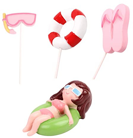 ifundom Summer Beach Party Cake Toppers Set 4Pcs Resin Swimsuit Girl and Pool Accessories Cake Decorations Tropical Summer Dessert Adornments for Birthday and Wedding