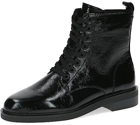 CAPRICE Damen Stiefeletten zum Schnüren aus Leder mit Reißverschluss, Schwarz (Black Naplak), 39 EU