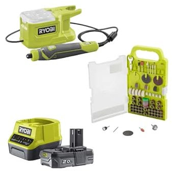 Confezione RYOBI - Mini utensile multifunzione 18V OnePlus RRT18-0 - Kit 155 accessori - 1 batteria 2.0Ah - 1 caricatore