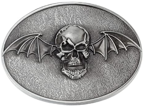 Longcreek Totenkopf-Gürtelschnalle mit Skelett-Flügeln, Silber, 9 x 6,5 cm, für Gürtel bis 1,5 Zoll Breite, Gothic Historisch