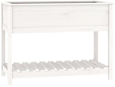 vidaXL Pflanzkübel mit Ablage, Pflanzkasten zum Selber Bauen, Hochbeet für Garten Balkon Terrasse, Frühbeet für Blumen Gemüse Kräuter, Weiß Massivholz Kiefer