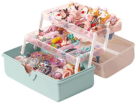 Surakey Haarschmuck Organizer,Kinder Haarschmuck Aufbewahrungs Kasten,Aufbewahrungsbox für Haargummis und Haarbänder, geschichtete Behälter für Mädchen, Badezimmer, Schlafzimmer