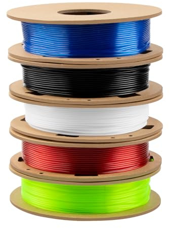 Filament TPU 1,75 mm Combipack TINMORRY Filament pour imprimante 3D, 200 g x 5 bobines, noir+blanc+rouge transparent+bleu transparent+vert transparent
