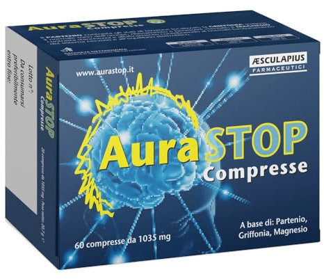 AESCULAPIUS FARMACEUTICI AuraSTOP 60 Compresse - Integratore Alimentare a Base di Partenio, Griffonia, Magnesio