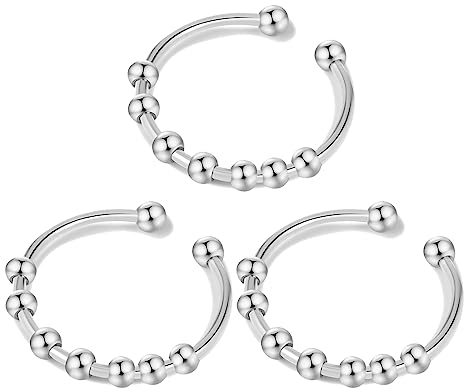 LEEQBCR - 3 Pcs Edelstahl Angst resistent Ring Anti Stress Ring Dekompression Ring Set Einstellbare Swivel Ring Fingertip Ring Frauen Männer (Silber)