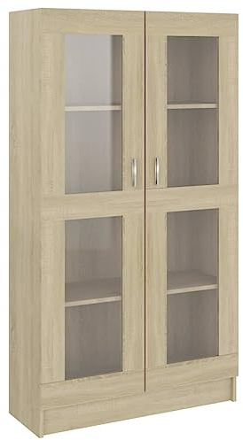 Homvdxl Floor Display Cabinet, 4-Tier 150cm Tall Bookshelf with Glass Doors 4 Cube Shelves, Bookcase Sideboard Cabinet for Bedroom, Living Room, Kitchen, Home Office | Brown