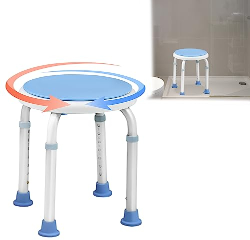 JOIEYOU Duschhocker 360°Drehbarer Duschstuhl Höhenverstellbar Badehocker Duschhilfe Anti-Rutsch Duschsitz Badewannensitz Badezimmerhocker aus Alu und Kunststoff(Typ A)