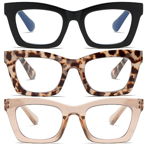 FSRTEP Oprah Style Readers for Women - 3 Pack Stylis Style Reading Glasses with Blue Light Blocking and Spring Hinge HBK +2.0