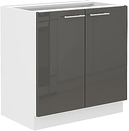 Kuechen-preisbombe Unterschrank 80 Lara Grau Hochglanz + Weiß matt Küchenzeile Küchenblock Küche