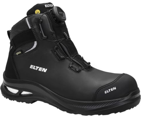 ELTEN Säkerhetsskor Terence XXG PRO BOA GTX Black Mid ESD S3S HI CI, kvinnor och män, läder, plastlock (lättare än stålhätta), lätt, robust svart 42