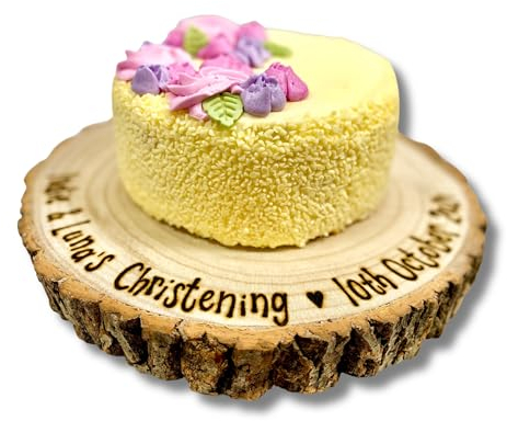 Engraved Log Slice Wooden Cake Stand, Personalised for Any Occasion, Birthday Wedding Christening Baby Shower Cake Smash, 3 Sizes