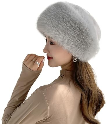 URFEDA Russische Fellmütze Damen,Fuchspelzmütze Pelzmütze,Wintermütze Damenmütze Kunstfell Kunstpelz Mütze Kosakenmütze Beanie Mütze Winddichte Plüsch Warm Hut Fellmütze für Reisen,Skifahren,Wandern