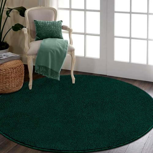 RTBQJ-AT Teppich Rund Flauschig Waschbar für Wohnzimmer, Schlafzimmer - Weich Area Rug Ø 160 cm, Grün