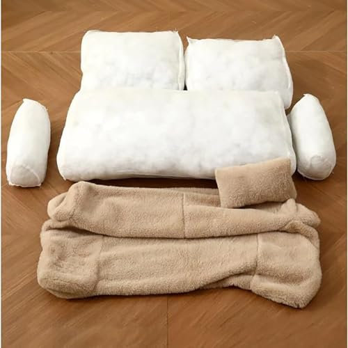 ZGSYH Weiches, beruhigendes Katzensofa, beruhigendes Haustiersofa, Perlbaumwoll-Hundebett mit abnehmbarem, waschbarem Bezug, Flauschiges Plüsch-Haustiersofa für kleine und mittelgroße Hunde (Farbe :