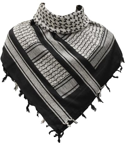 SHOPUKASA Cotton Shemagh Scarf for Men & Women — Keffiyeh Desert Head Scarf, Breathable Lightweight Sun Protection Neck Wrap, 100% Cotton Summer Outdoor Tactical Scarf, 43×43 Unisex Gift (Black W)