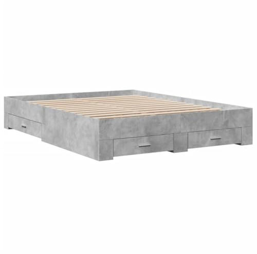 vidaXL Bettgestell, Bett mit Schubladen, Bettrahmen mit Sperrholzlatten, Doppelbett für Schlafzimmer, Schubladenbett, Betongrau 140x200cm Holzwerkstoff