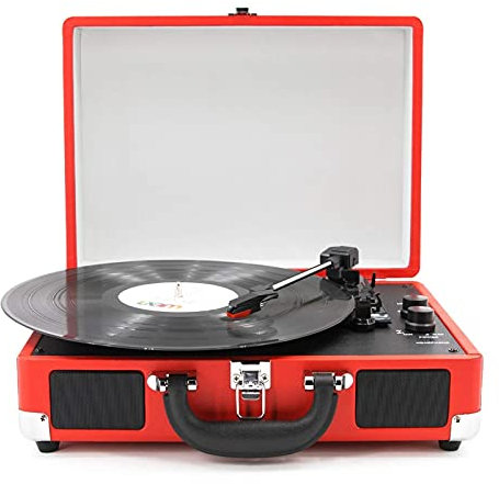 HAVVMK Tocadiscos inalámbrico portátil con parlantes incorporados, Tocadiscos clásico, Reproductor de Vinilo de 3 velocidades, Tocadiscos de Maleta Vintage con parlantes,