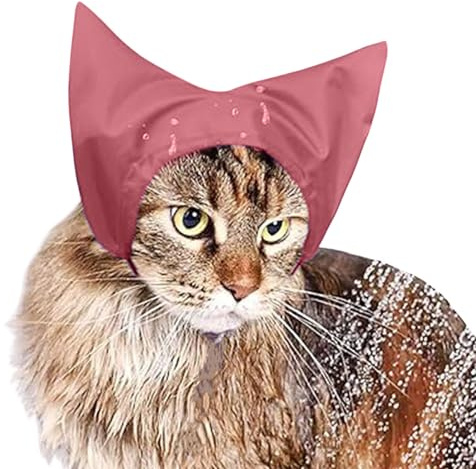 Blue Dream Island Cat Shower Caps,Adjustable Waterproof Pet Grooming Shower Hat,Cat Dog Bath Ear Protection Cap for Washing Bathing Swimming_Pink