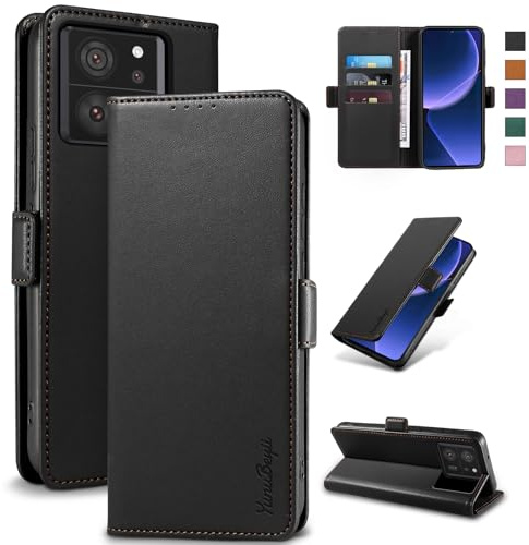 Yunubeyii Handyhülle für Xiaomi 13T/13T Pro,Schwarz | RFID Blocker,Hülle Luxus PU Leder,Kartenhülle,Magnetverschluss,Klapphülle mit Ständer,Stoßsicher,Schutzhülle