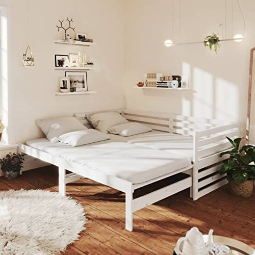 Homgoday Sofá Cama extraíble Madera Maciza de Pino Blanco 2X(90x200) cm Cama Convertible en Cama Individual Cama Divan Sofá Cama Matrimonio Sofá Cama Extraíble