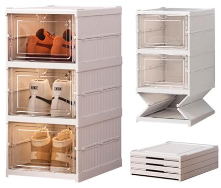 PAIDE P Scarpiera Salvaspazio Pieghevole. Scaffale Plastica Organizzatore di Scarpiere Per Ingresso, Armadio e Corridoio. Scatole Porta scarpe Impilabili Con Porta. (3 Scomparti)