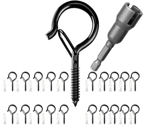 Uni-Fine 20 Pack Screw Hooks Outdoor Hooks for Light Eye Hooks Screw in Cup Hooks Wall Cabinet Ceiling Hooks with Safety Buckles Q-Hanger Hooks for Plants Christmas Light Outdoor String Lights