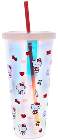 Blueprint Collections Bicchiere con cannuccia Hello Kitty, capacità 600 ml, simpatica tazza per bambini, idea regalo e materiale scolastico di Hello Kitty