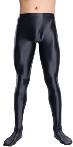 AIEOE Glänsande leggings för män och silkiga högmidjasnäva strumpor tights med stretchiga byxor