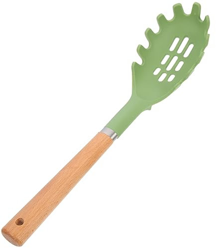 MAGICLULU Cuchara Para Servir Pasta De Silicona Con Mango De Madera Utensilio De Cocina Seguro y Ligero Con Borde Dentado Para Espaguetis Resistente y Apto Para Sartenes Antiadherentes