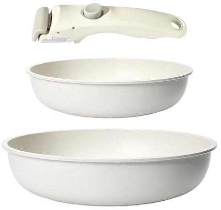 GiPP Set de Casseroles et Poêles en Céramique Antiadhésif - 3 Pièces avec Poignées Détachables, Sans Produits Toxiques, Compatible Induction, Four et Lave-vaisselle（Blanc 3PCS）