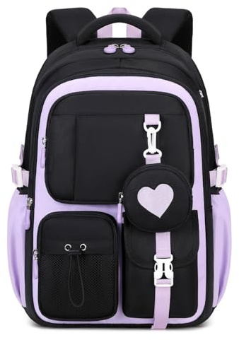 Tanou Zaino per la Scuola Elementare e Media Traspirante e Confortevole Zaini Elementari Bambina Grande Borsa Casual Zaino da Ragazze in Oxford Tessuto alla Moda, Nero