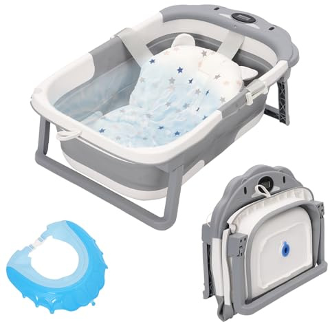 Baby Badewanne Faltbare Babybadewanne, Baby Bathtub Babywanne Wanne Faltbar mit Atmungsaktives Sitzkissen, Rutschfeste Tragbare Reisedusche Badebecken Duschwanne für Neugeborene Kleinkinder
