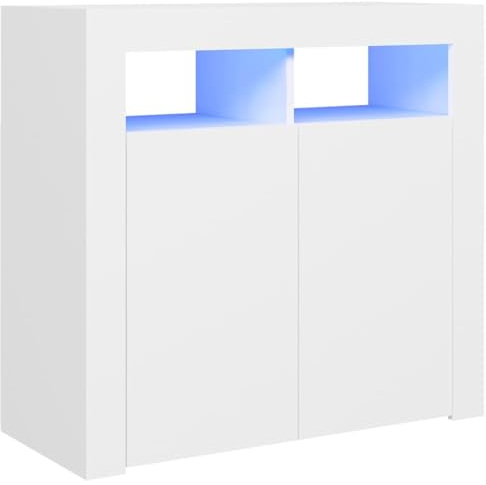 Modernes LED-beleuchtetes Sideboard für Schlafzimmer, Wohnzimmer und Küche, weißes Finish, 80 x 35 x 75 cm, stilvolle Innenmöbel mit reichlich Stauraum