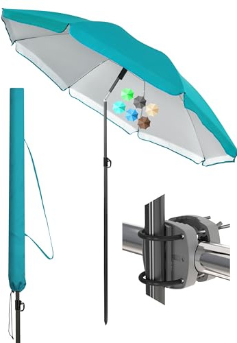 Menz Sonnenschirm Balkon Ø 180 cm, Türkis - Funktionelles 3-in-1-Set inkl. Balkon Schirm + Sonnenschirmhalter Balkongeländer + Sonnenschirm Schutzhülle, Sonnenschutz Balkon UV 50+