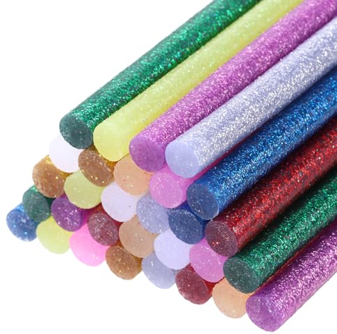sourcing map 30pcs Mini Glitter Hot Glue Sticks 4 inch x 0.28 inch High Sticky Hot Glue Gun Sticks, 10 Color