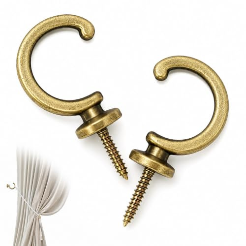 Ganci fermatenda in ottone per tende: 2 ganci da parete in ottone vintage per tende - Supporti in metallo resistente per montaggio di finestre e tende da doccia