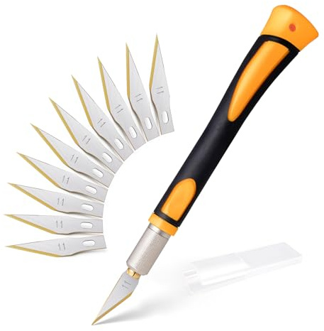FOSHIO Scalpel avec 10 lames revêtues de titane Cutter de Précision Couteau Professional Cutter Set couteaux et capuchon de protection, scalpel chirurgical, couteau à découper(Jaune)