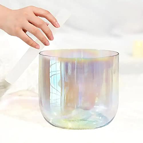 Klangskål i klar kvartskristall med klubba och O-ring, klangskål i frostad kvarts for yoga, meditation och ljudhealing(440Hz,7.5G)