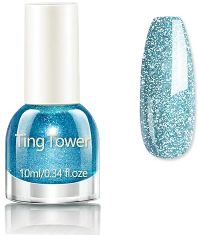 Glitter Nail Polish - Lake Blue Nail Varnish - Sparkly Iridescent Rainbow Mermaid Shimmer Nail Varnish - Air Quick Dry Nail Polish - Super Sparkly Laser Nail Art Paint For Women Girls Nail DIY