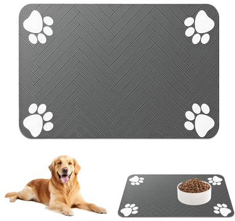Tappetino Ciotole Cane 50 x 30 cm, Antiscivolo, Tappetino Gatto Ciotole in Terra Diatomacea, Assorbente Katzen Unterlage Futter, Tappetini di Alimentazione Dell'animale Domestico, Grigio, Lavabile