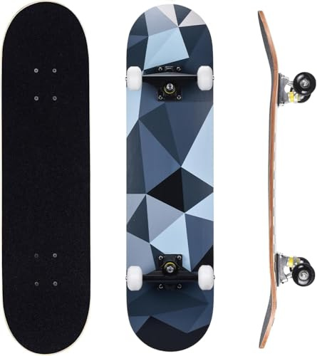 ERNAN Komplett skateboard för nybörjare, 81 x 20 cm dubbel sparkskateboard för barn, tonåringar och vuxna. med Skate T-verktyg. (romb blå)