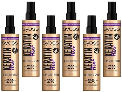 6x Syoss Keratin Heat Hitzeschutz Spray Für bis zu 230 °C Hitzeschutz und Frizz-Kontrolle,Mit dem Syoss Hitzeschutz Spray lässt sich seidiges und glattes Haar,200ml (6er Pack)