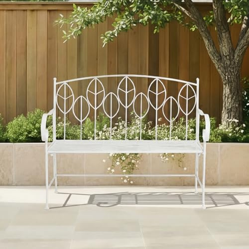 CHARLES BENTLEY Garden Bench Metal 2 Seater Leaf Design, Antique, One Size
