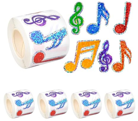 Cabilock 5 Rouleaux Rouleaux D'autocollants Décoratifs Imperméables en Pp Thème Musique Notes Colorées, Adhérence Forte et Usage Flexible pour Cours de Piano