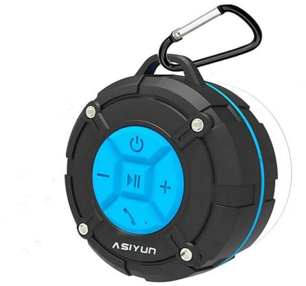 ASIYUN Shower Speaker, IPX7 Waterproof Bluetooth Speaker, Loud HD Sound, Portable Wireless Speaker with Suction Cup & Sturdy Hook, Built-in Mic, for Shower, Pool, Beach, Outdoor(Blue)