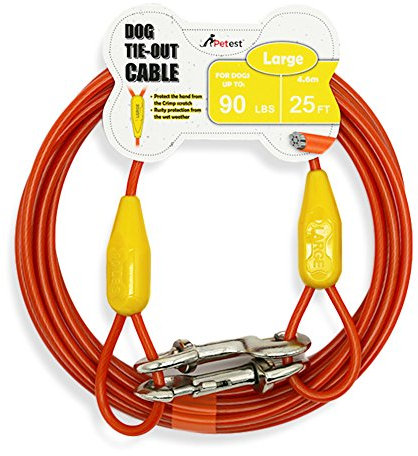 Petest - Cable de Amarre con Cubierta de crimpado para Perros de 10/35 / 60/90 / 125/250 Libras, 10 ft 15 ft 20 ft 25 ft 30 ft 40 ft de Longitud Disponible