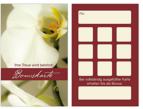 Premium neutrale Bonuskarten 250 Stk. mit 10 Stempelfeldern. Treuekarten passend für Gastronomie, Restaurant, Weinhandel, Getränkehandel, Gaststätte Friseur Nagelstudio Wellness Podologie Praxis