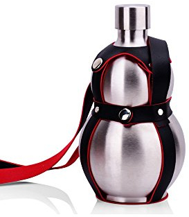 Mkuha Edelstahl flachmann 1500ml mit Gurt,geeignet zum tragen von Alkohol,kürbisflasche geformt, Big