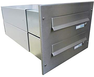 B-042 2er Edelstahl Mauerdurchwurf Briefkastenanlage mit Klingeltaster (Tiefe: 39-62 cm) - LETTERBOX24.de