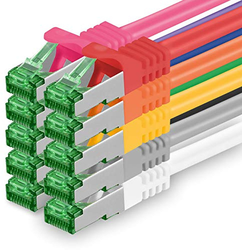1aTTack.de 0.5 M Cat.7 Netzwerk-Kabel 10 Stück Cat7 Patch-Kabel Lan-Kabel Ethernet RJ45 10 Gbit/s (Alle Internetgeschwindigkeiten) 10 Farben 0,5 Meter